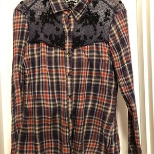 Free People Red & Navy Lace Flannel Size S